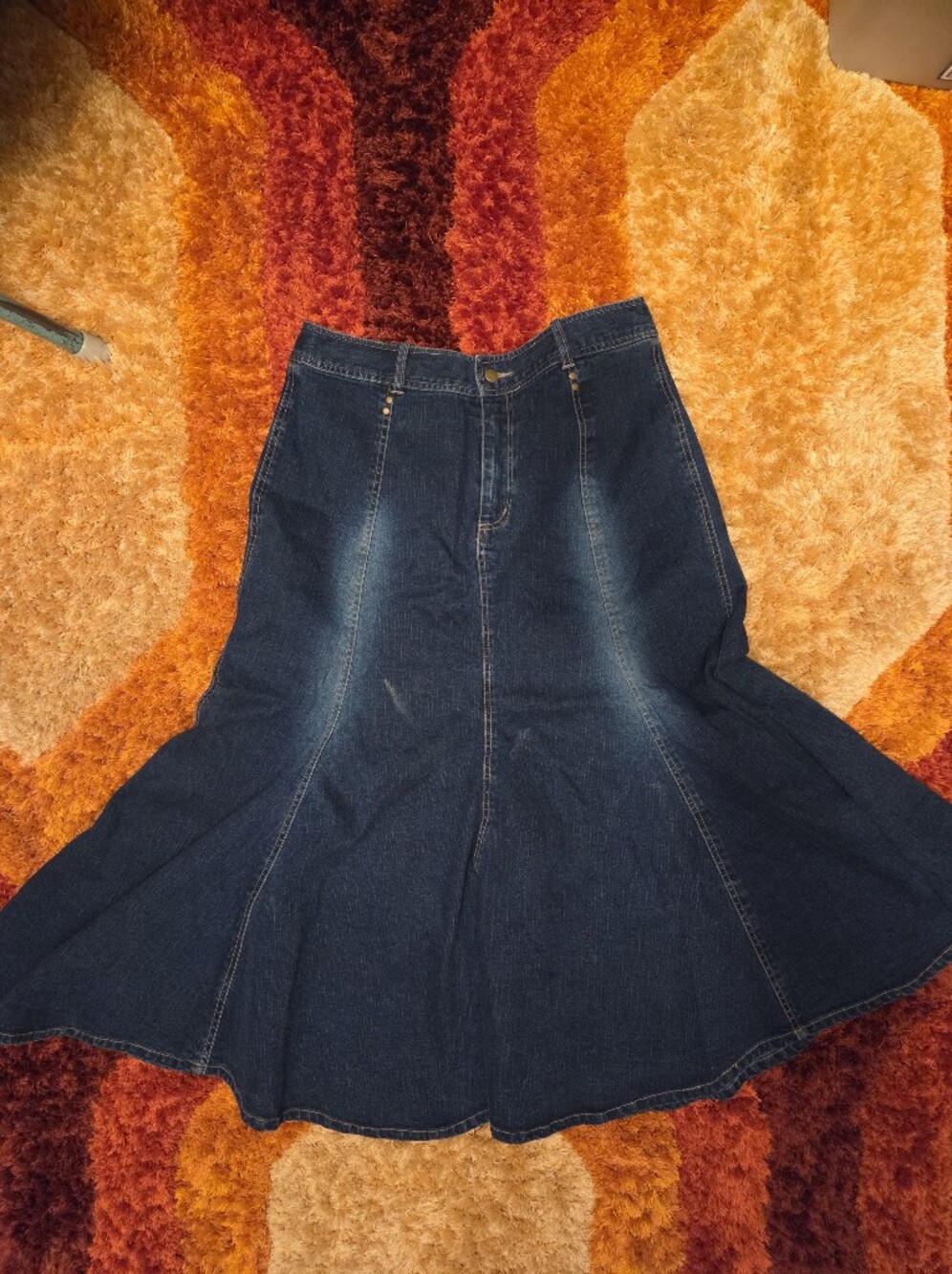 Chadwicks Dark Blue Denim A-Line Flared Skirt